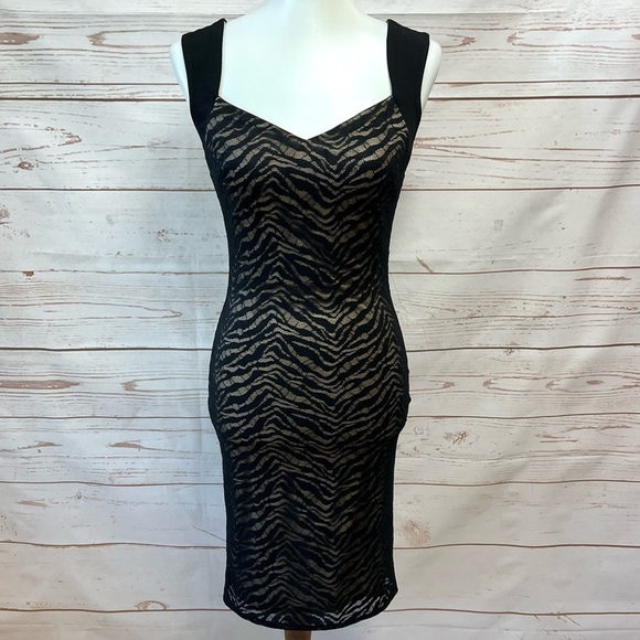 Laundry Shelli Segal Tiger Zebra Striped Mesh Little Black Dress LBD - Picture 2 of 11